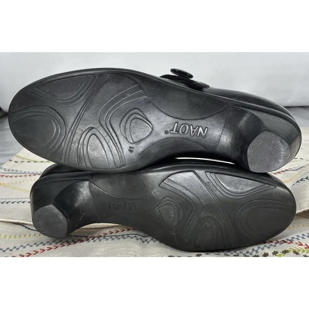 NAOT Mary Jane Pumps Women 41 L10 Black Leather Paisley Comfort Shoes Israel